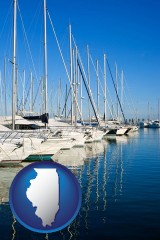 illinois map icon and sailboats in a marina