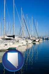 nevada map icon and sailboats in a marina