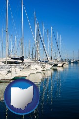 ohio map icon and sailboats in a marina