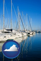 virginia map icon and sailboats in a marina