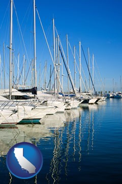 sailboats in a marina - with California icon