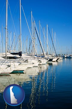 sailboats in a marina - with Delaware icon