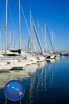 sailboats in a marina - with Hawaii icon