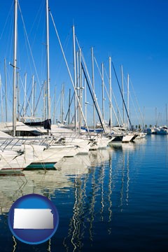 sailboats in a marina - with Kansas icon