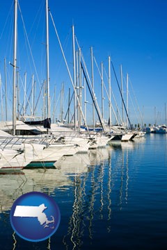 sailboats in a marina - with Massachusetts icon