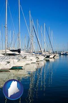 sailboats in a marina - with Maine icon