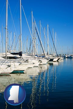 sailboats in a marina - with Mississippi icon