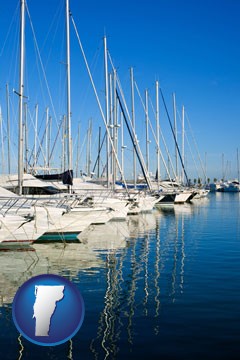 sailboats in a marina - with Vermont icon