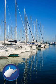sailboats in a marina - with West Virginia icon